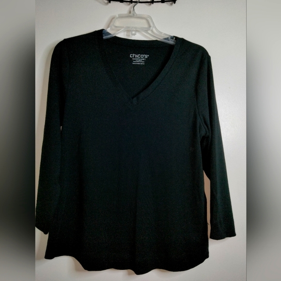 Chico's (Size 1/M/8) Black 100% Pima Cotton Everyday 3/4 Sleeve Basic Layer Top - Picture 1 of 7